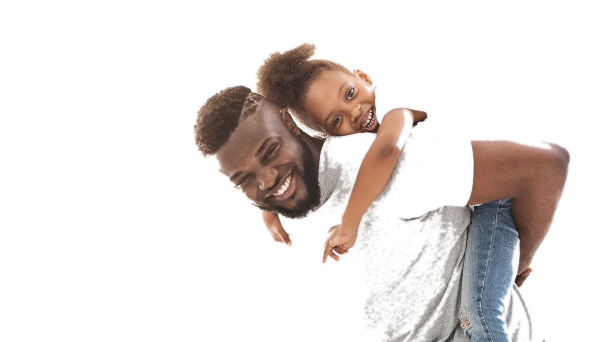 A father and daughter laughing together